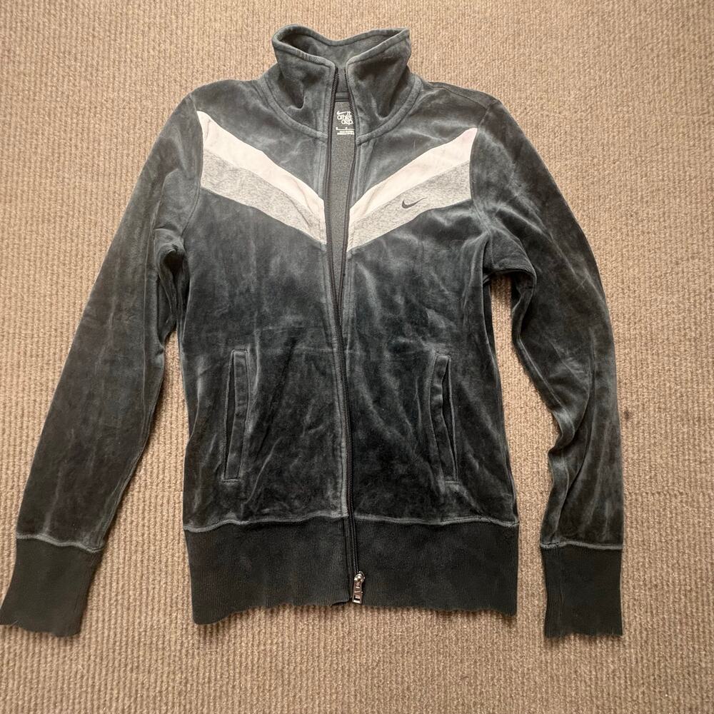 Nike Athletic Department Velour Zip Front Track Jacket Womens Small Black/Gray